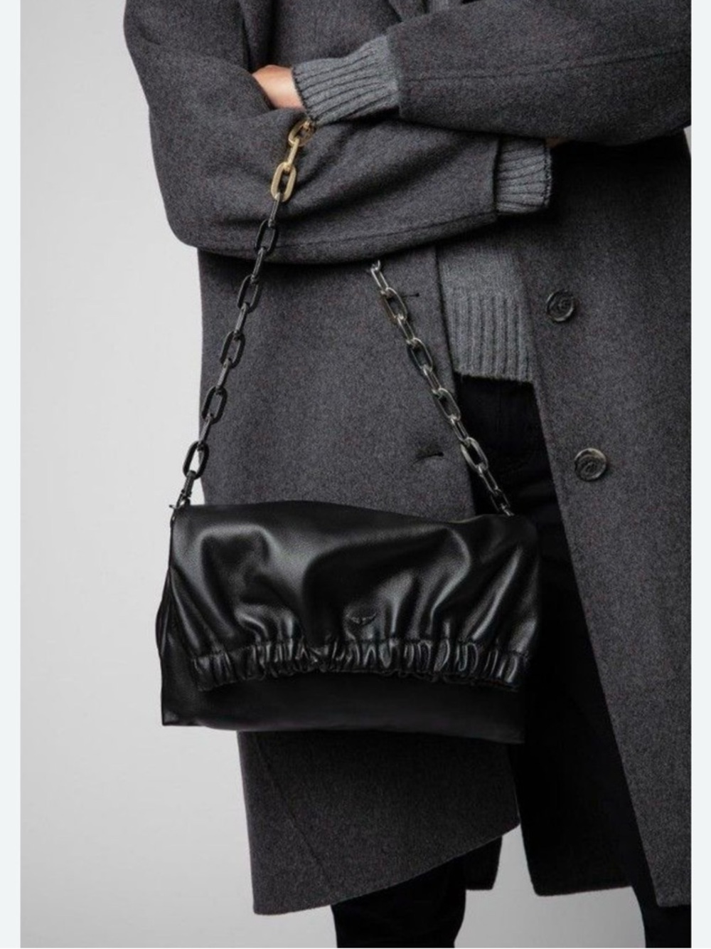 Zadig & Voltaire Rockyssime Burgundy Leather Shoulder Bag with Gold Chain - Picture 17 of 17